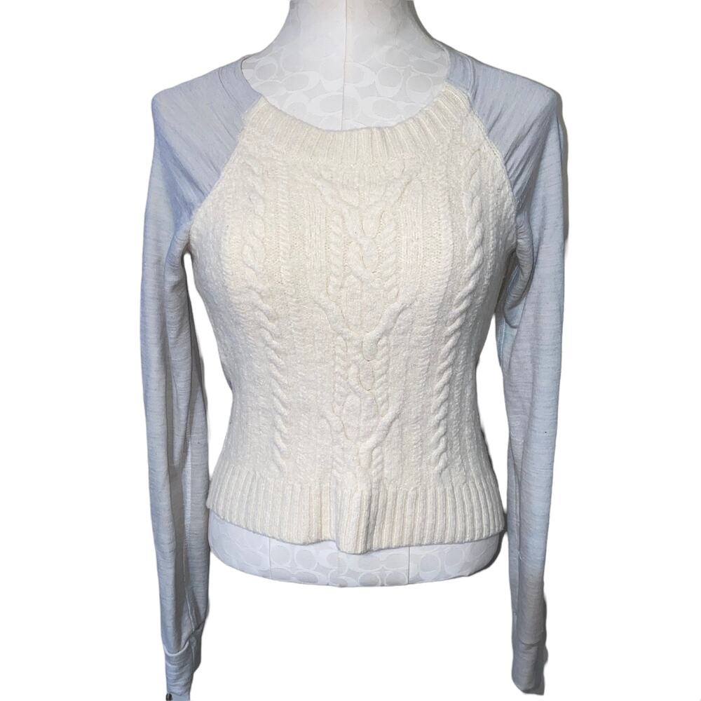Lululemon St. Moritz Polar Cream Merino Pullover Cable Knit Crew Sweater size 6